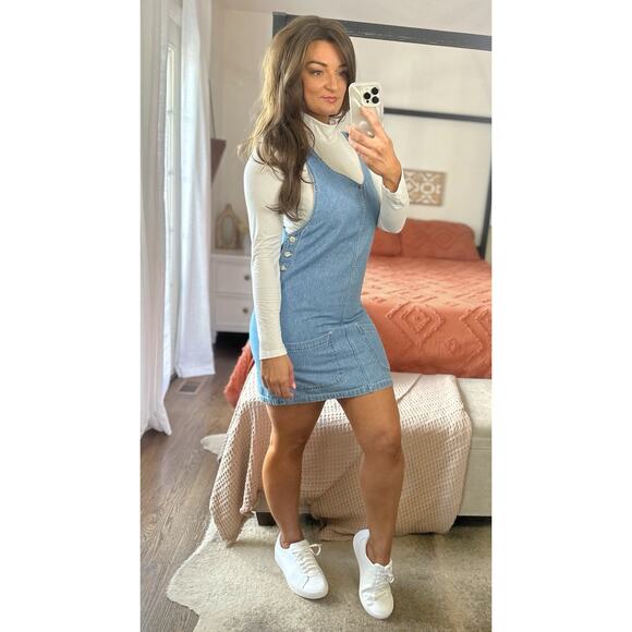 Vintage Dresses & Skirts - Vintage 90’s Size Small 100% Cotton Denim Jumper Overall Dress